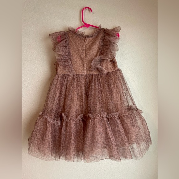 2 hip Elegant Brown Kids tiered animal print Formal Dress size 6 - Picture 3 of 6